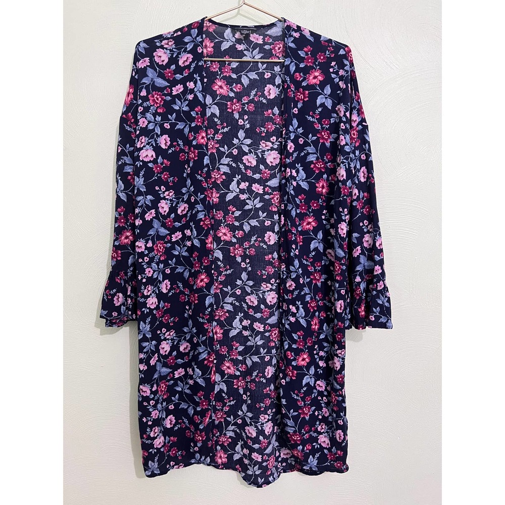 American Eagle Navy Blue Floral Print Cover Up Kimono Top